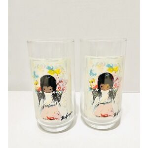 Vintage Degrazia Glass Tumbler Drinking Glasses Christmas Children Set Of 2